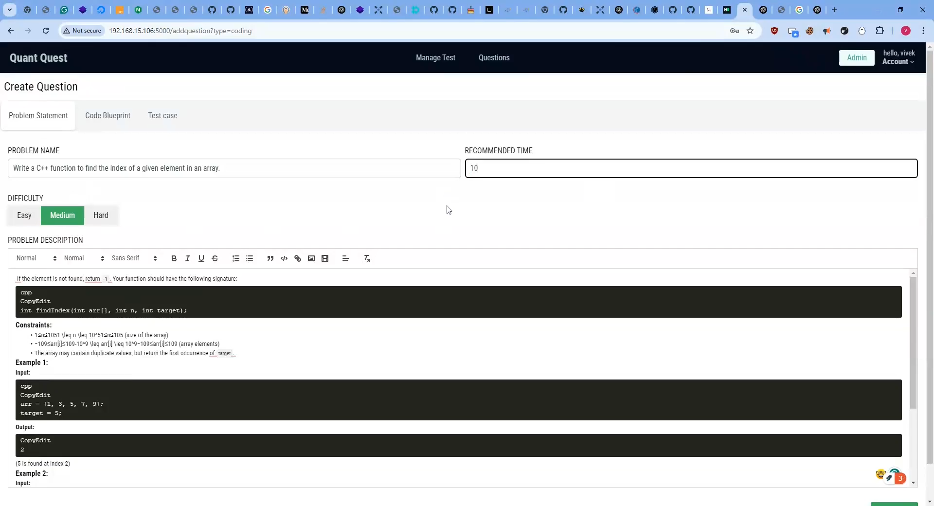 Problem statement page displaying a coding or logical problem.